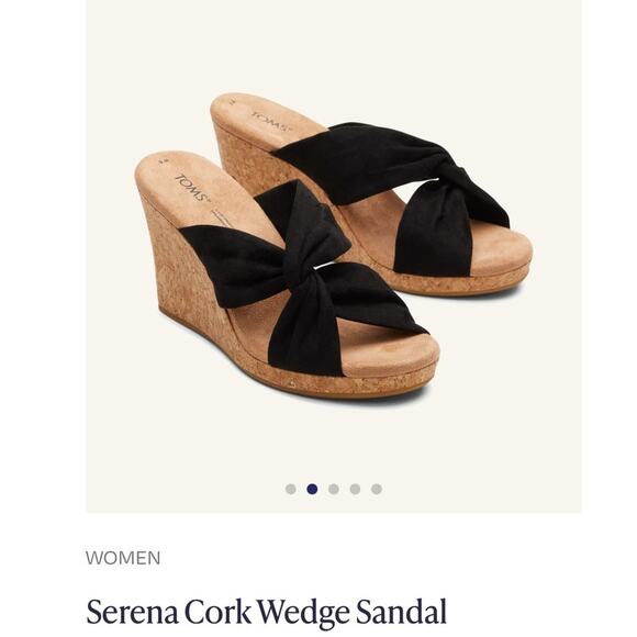 Toms Serena Cork Wedge Sandal platform heel black size 5.5 - Picture 1 of 6